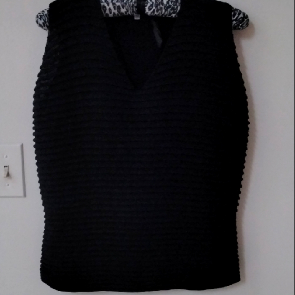 Armani Collezioni Black Ribbed Fitted Sleeveless Top